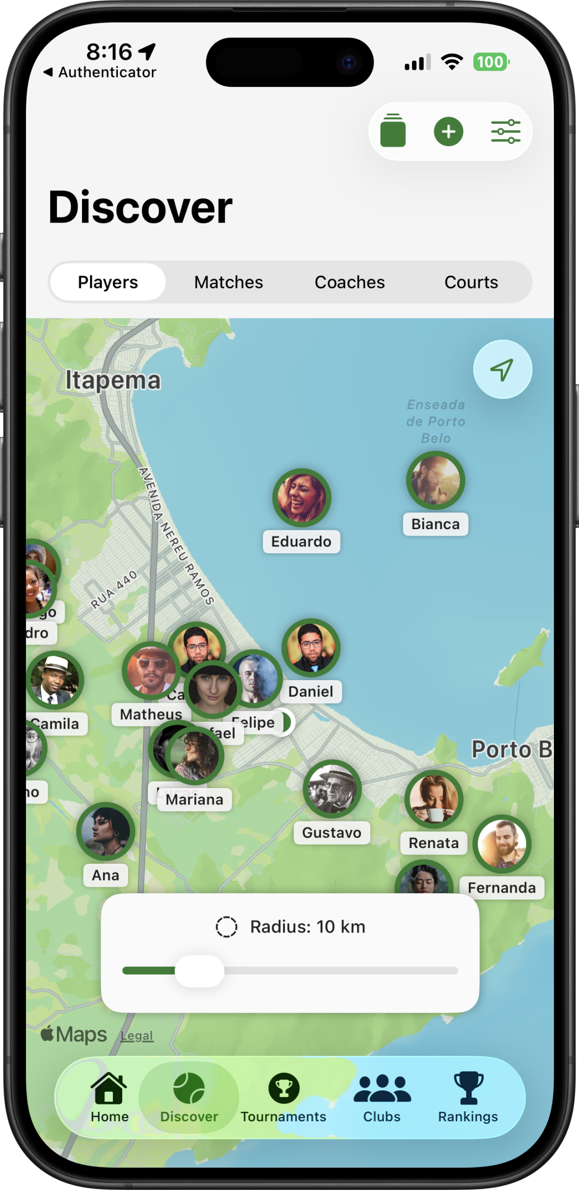 Quadra App - Player Map